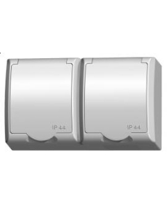OSPEL FALA Biały Gniazdo NT 2xZ/U Z Klapką Białą IP44 Zaciski Śrubowe 16A-250V 1