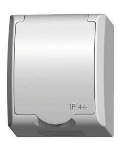 OSPEL FALA Biały Gniazdo NT 1xZ/U Z Klapką Białą IP44 Zaciski Śrubowe 16A-250V 1