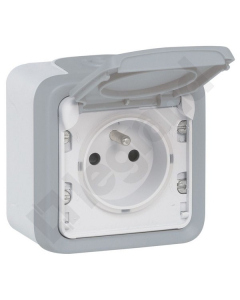 LEGRAND PLEXO55 Szary Gniazdo NT 1xZ/U Z Klapką IP55 IK07 Z Przesłonami Zaciski Sprężynowe 16A-250V