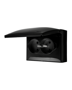 KONTAKT-SIMON AQUACLICK Czarny Mat Gniazdo NT 2xZ/U Z Klapą W Kolorze Czarny Mat IP44 Zaciski Śrubowe 16A-250V 1