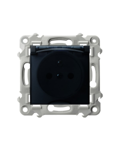 OSPEL SZAFIR Moduł Czarny Metalik Gniazdo Bryzgoszczelne Z/U IP-44 Z Klapką Przezroczystą Zaciski Śrubowe 1