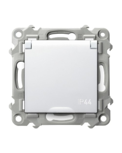 OSPEL SZAFIR Moduł Biały Gniazdo Bryzgoszczelne Z/U IP-44 Z Klapką Białą Zaciski Śrubowe 16A-250V 1