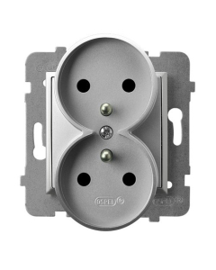 OSPEL ARIA Moduł Srebrny Gniazdo 2xZ/U Zaciski Śrubowe 16A-250V 1