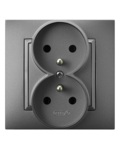 OSPEL ARIA Szary Mat Gniazdo 2xZ/U Zaciski Śrubowe 16A-250V