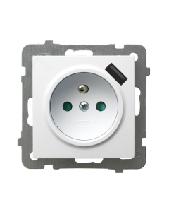 OSPEL AS Moduł Biały Gniazdo 1xZ/U Z Przesłonami Zaciski Sprężynowe+Ładowarka USB 16A-250V 1