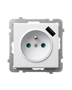 OSPEL SONATA Moduł Biały Gniazdo 1xZ/U Z Przesłonami Zaciski Sprężynowe+Ładowarka USB 16A-230V 1