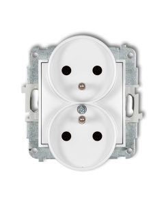 KARLIK Mini Moduł Biały Gniazdo 2xZ/U Z Przesłonami Zaciski Śrubowe 16A-250V 1