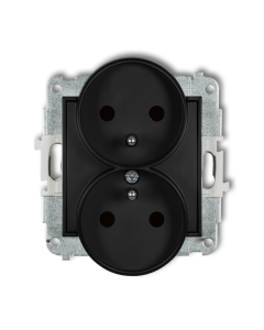 KARLIK Mini Moduł Czarny Mat Gniazdo 2xZ/U Z Przesłonami Zaciski Śrubowe 16A-250V 1