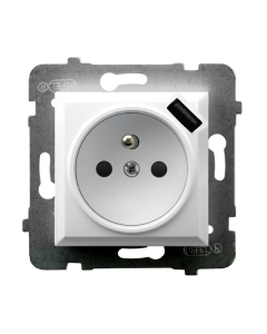 OSPEL ARIA Moduł Biały Gniazdo 1xZ/U Z Przesłonami Zaciski Sprężynowe+Ładowarka USB 16A-230V