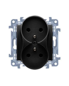 KONTAKT-SIMON 10 Moduł Czarny Mat Gniazdo 2xZ/U Z Przesłonami Zaciski Śrubowe 16A-250V