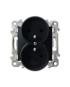 OSPEL SZAFIR Moduł Czarny Metalik Gniazdo 2xZ/U Zaciski Śrubowe 16A-250V 1