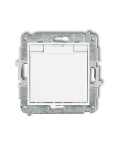 KARLIK MINI Moduł Biały Gniazdo 1xZ/U Z Przesłonami Z Klapką Białą IP44 Zaciski Śrubowe 16A 250V 1