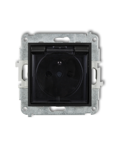 KARLIK MINI Moduł Czarny Mat Gniazdo 1xZ/U Z Przesłonami Z Klapką Dymną IP44 Zaciski Śrubowe 16A 250V 1