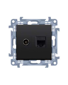 KONTAKT-SIMON 10 Moduł Czarny Mat Gniazdo Antenowe Typu F + RJ45 Cat.5e 1