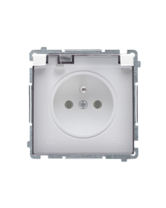KONTAKT-SIMON BASIC Moduł Biały Gniazdo 1xZ/U Z Klapką Dymną IP44 Zaciski Śrubowe 16A 250V 1