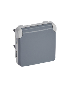LEGRAND PLEXO55 Mechanizm Szary Gniazdo 1xZ/U Z Klapką Z Przesłonami IP55 IK07 Zaciski Śrubowe 16A 250V