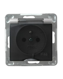 OSPEL IMPRESJA Moduł Srebrny Gniazdo 1xZ/U Z Klapką Dymną IP44 Zaciski Śrubowe 16A 250V 1