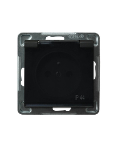 OSPEL SONATA Moduł Czarny Metalik Gniazdo 1xZ/U Z Klapką Dymną IP44 Zaciski Śrubowe 16A 250V 1