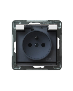 OSPEL SONATA Moduł Biały Gniazdo 1xZ/U Z Klapką Dymną IP44 Zaciski Śrubowe 16A 250V 1