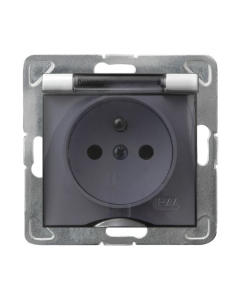 OSPEL IMPRESJA Moduł Biały Gniazdo 1xZ/U Z Klapką Dymną IP44 Zaciski Śrubowe 16A 250V 1